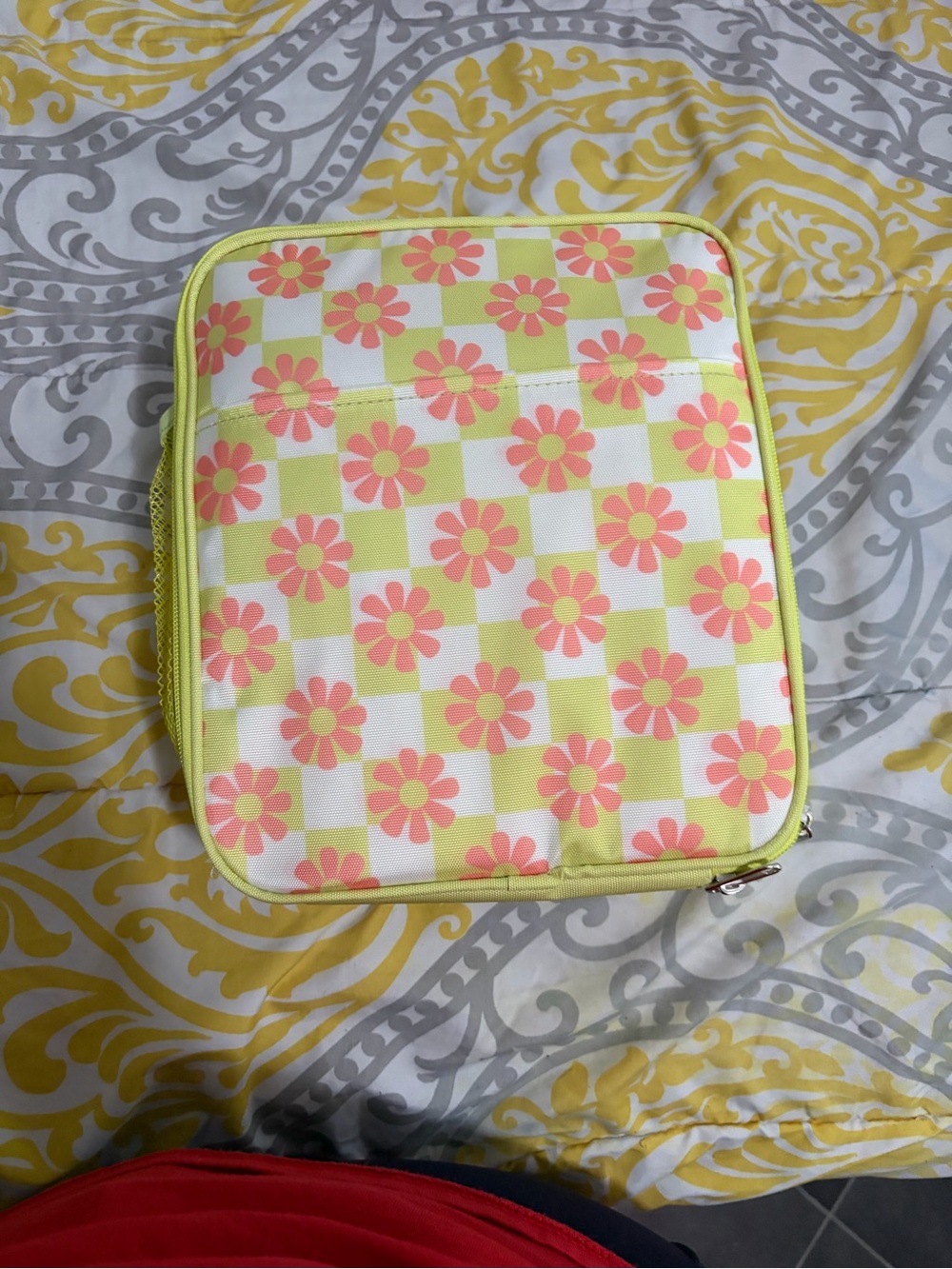 Kids Floral Checker Lunch Box - Yellow & Pink